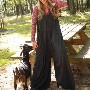 NATURAL LIFE V neck Knit Dark Gray Jumpsuit
